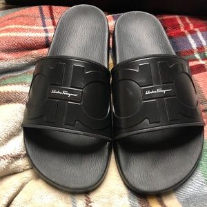 Salvatore Ferragamo, black, slip on sandals,